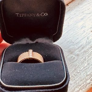 Size 7 Tiffany & Co Somerset 4 Diamond Ring Mesh Weave in Rose Gold. New.